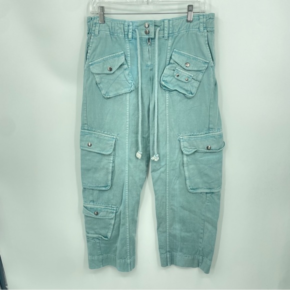 Free People Tahiti Herringbone Cargo Pants Size XS teal - Picture 2 of 10